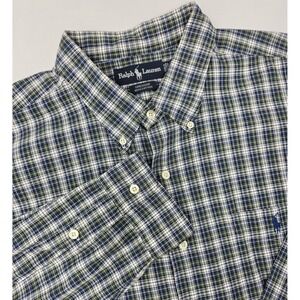 Ralph Lauren Shirt Mens 2XL Greggor Blue Green‎ & White Checkered Button Down
